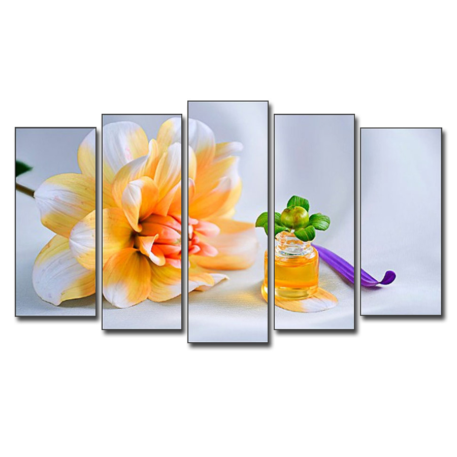 Mẫu tranh hoa cúc đẹp kiểu ghép bộ 5 tấm