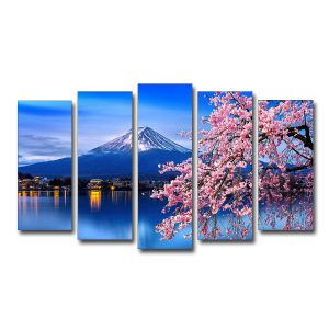 Tranh núi phú sĩ và hoa anh đào ghép bộ 5 tấm