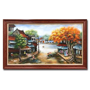 Mẫu tranh vẽ phố cổ đẹp vẽ chất liệu sơn dầu