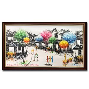 Tranh treo tường vẽ phố cổ đẹp bằng sơn dầu