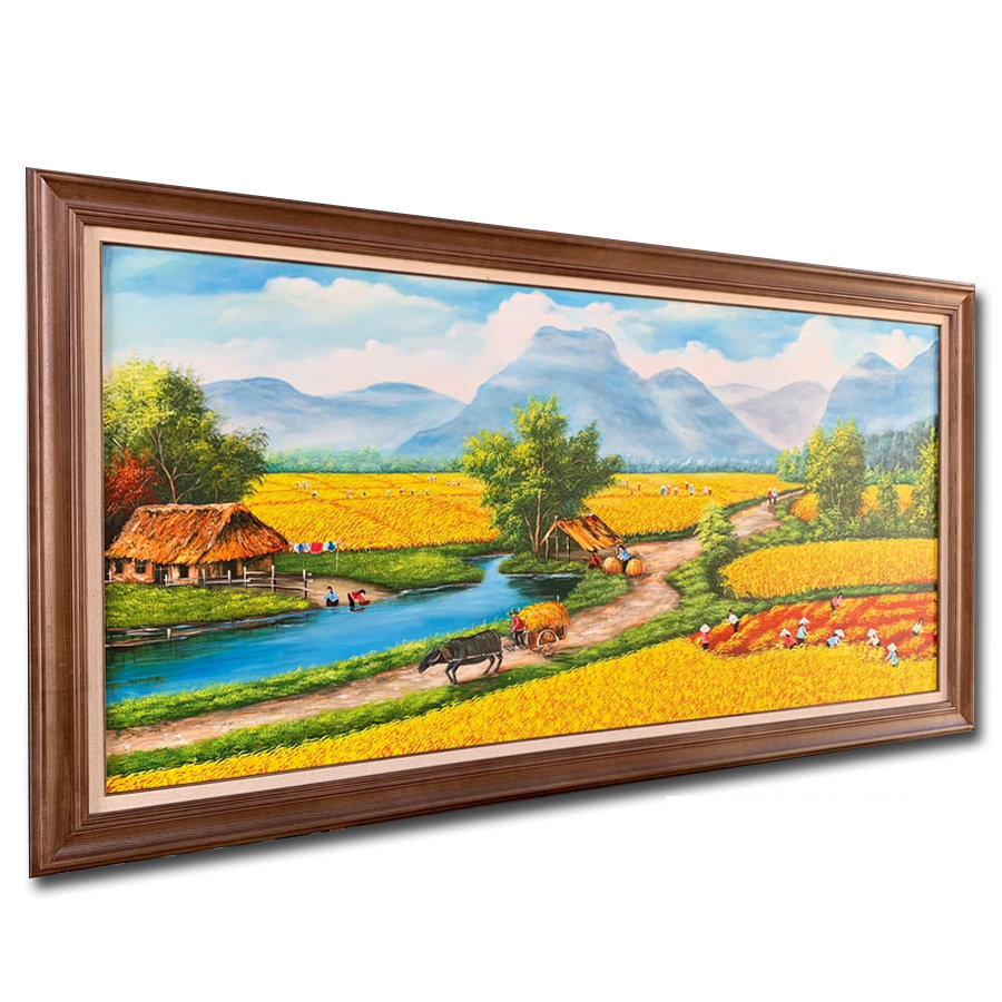 Tranh vẽ sơn dầu đẹp hình ảnh cánh đồng quê hương xưa