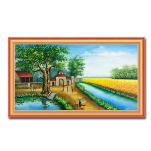 Tranh treo tường sơn dầu phong cảnh làng quê xưa