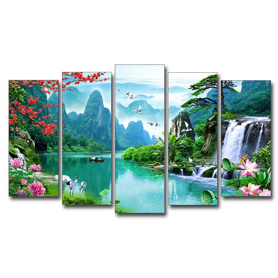 Tranh phong cảnh sông núi đẹp ghép bộ 5 tấm
