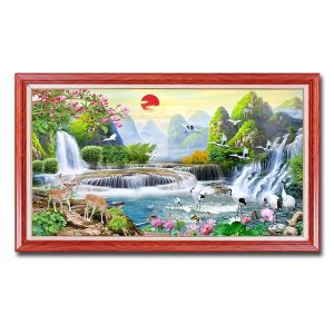 Tranh phong cảnh đẹp núi non thác nước phong thủy