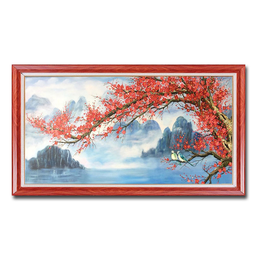 Tranh sơn dầu cành đào và phong cảnh đẹp
