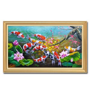 Tranh cửu ngư quần hội cá chép hoa đào