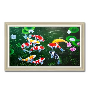 Bức tranh cửu ngư quần hội đẹp vẽ sơn dầu