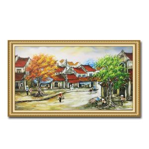 Tranh phố cổ đẹp vẽ sơn dầu