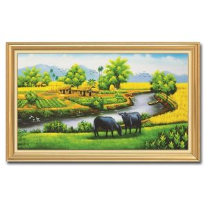 Tranh làng quê đẹp vẽ bằng sơn dầu