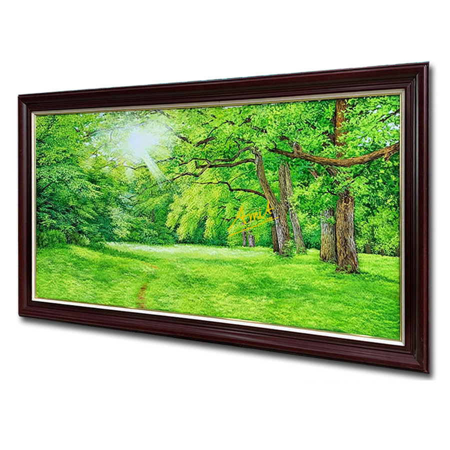 Tranh phong cảnh rừng cây xanh mát vẽ sơn dầu