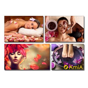 Bộ 4 bức tranh spa với các hình ảnh thư giãn và làm đẹp