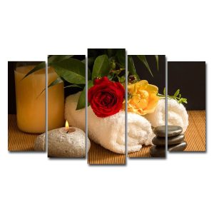 Tranh trang trí spa đẹp hoa hồng và nến thơm
