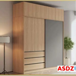 Mẫu tủ quần áo cửa lùa đẹp phối 2 màu gỗ công nghiệp