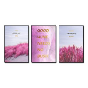 Bộ 3 bức tranh canvas đẹp hoa cỏ màu hồng