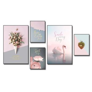 Bộ tranh treo tường canvas đẹp thiên nga và các loài hoa
