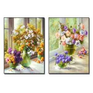 Bộ 2 bức tranh tĩnh vật bình hoa đẹp