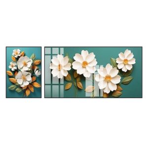 Tranh trang gương hình hoa đẹp bộ ghép 2 bức