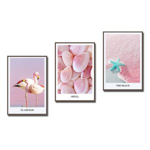 Tranh treo tường đẹp hồng hạc, ngao và sao biển
