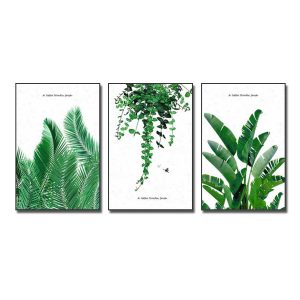 Mẫu tranh canvas lá cây xanh nhiệt đới đẹp bộ 3 bức