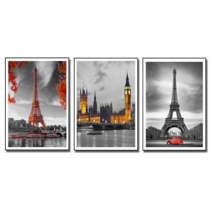 Bộ 3 bức tranh canvas tháp Eiffel Paris đẹp