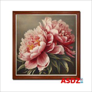 Bức tranh hoa mẫu đơn 2 bông kiểu khổ vuông đẹp