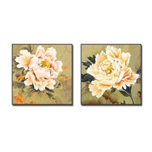 Bộ 2 bức tranh hoa mẫu đơn đẹp kiểu khổ vuông
