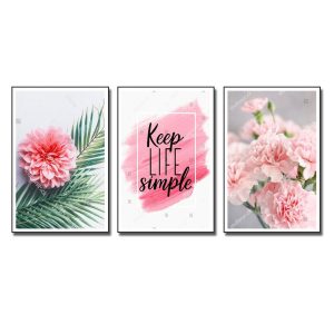 Bộ tranh treo tường hình ảnh hoa mẫu đơn, lá cây và slogan