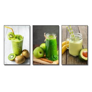 Bộ 3 bức tranh treo tường phòng ăn đẹp hình ảnh các loại sinh tố hoa quả tươi ngon