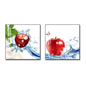 Mẫu tranh treo phòng ăn đẹp bộ 2 bức hình ảnh quả táo tạo hình với nước