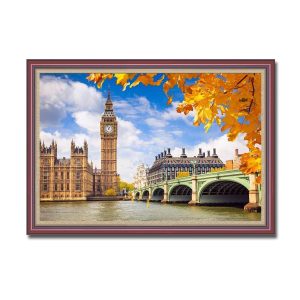 Bức tranh treo tường phong cảnh London đẹp với tháp đồng hồ, cây cầu và dòng sông