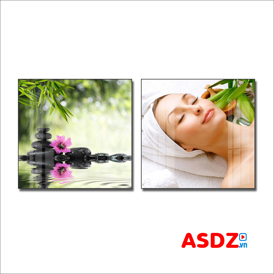 Bộ 2 bức tranh spa cô gái đẹp và thiên nhiên thư giãn