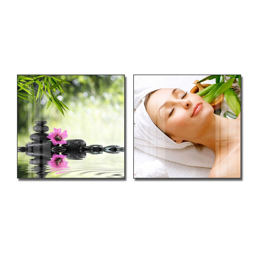 Bộ 2 bức tranh spa cô gái đẹp và thiên nhiên thư giãn
