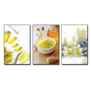 Mẫu tranh spa đẹp tinh dầu muối tắm và hoa sứ vàng
