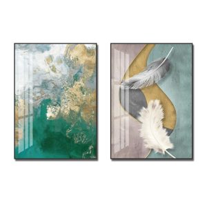 Bộ 2 bức tranh treo tường đẹp chất liệu tráng gương