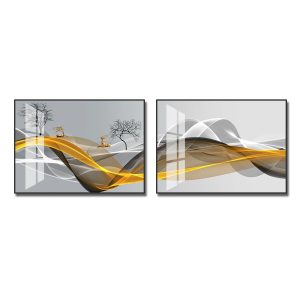 Bộ 2 bức tranh tráng gương ghép ngang đẹp treo đầu giường ngủ