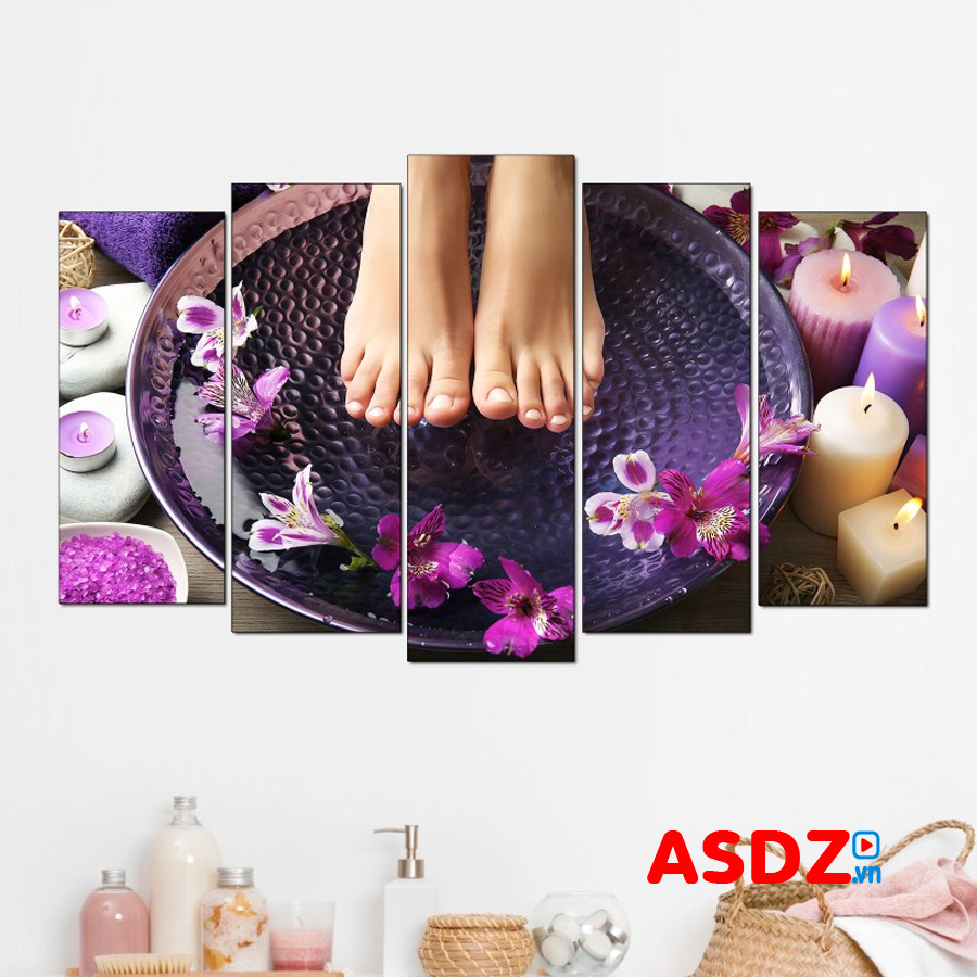 Mẫu tranh trang trí spa, nail, foot massage đẹp kiểu ghép bộ 5 tấm