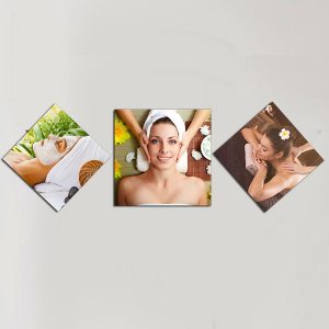 Mẫu tranh spa thiết kế đẹp với hình các cô gái đang massage thư giãn