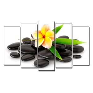 Tranh spa ghép bộ 5 tấm đẹp hình ảnh hoa đại và đá cuội
