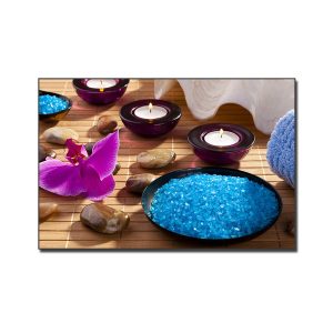 Bức tranh spa đẹp hình ảnh hoa lan tím nến thơm và hương liệu