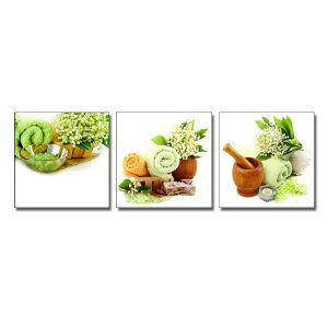 Bộ 3 bức tranh spa đẹp hình ảnh của khăn tắm hoa và thảo mộc