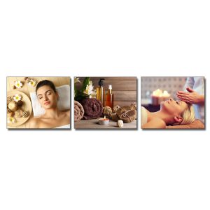Tranh spa đẹp cô gái nằm thư giãn và các loại thảo mộc hương liệu