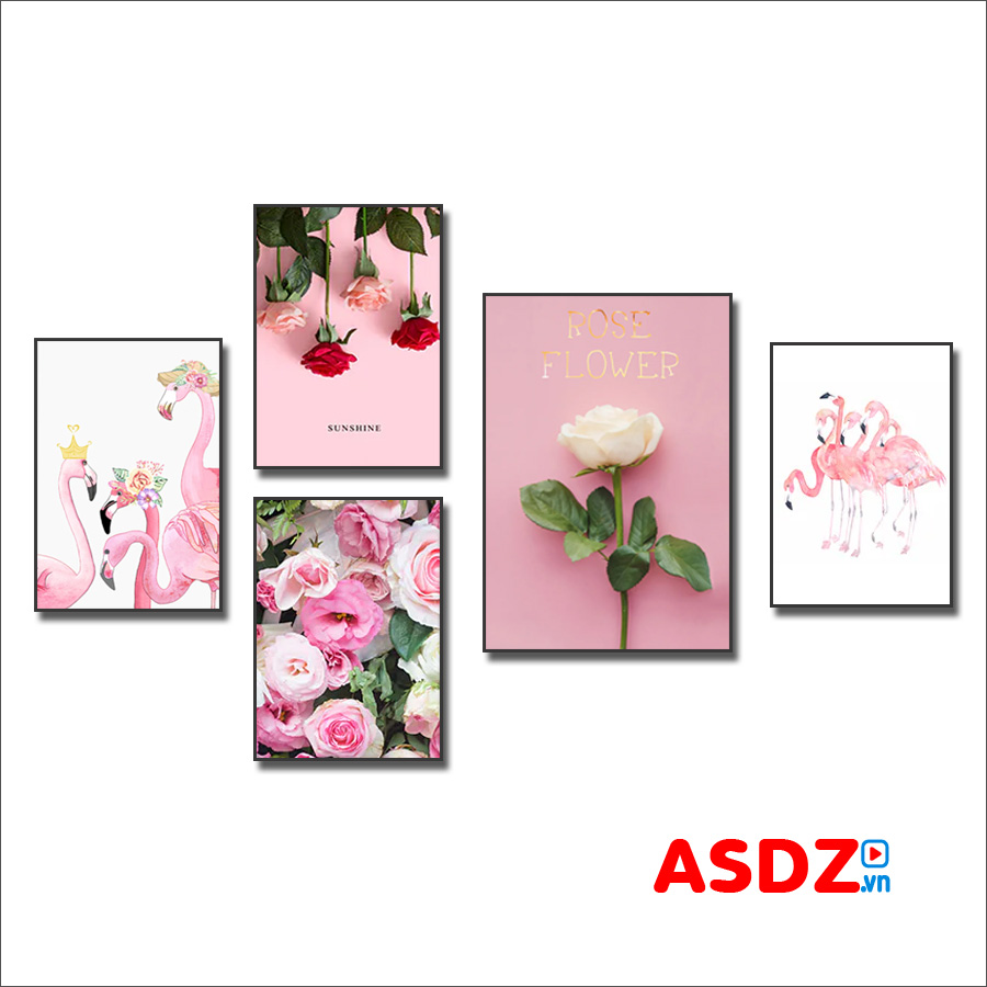 Bộ tranh canvas đẹp hồng hạc và hoa hồng