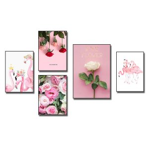 Bộ tranh canvas đẹp hồng hạc và hoa hồng