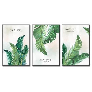 Bộ 3 bức tranh đẹp hình ảnh lá cây xanh nhiệt đới