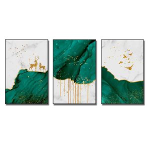 Bộ 3 bức tranh trừu tượng đẹp màu xanh trắng in canvas