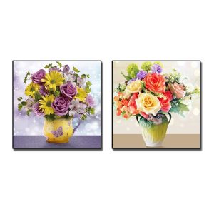 Bộ 2 bức tranh treo tường bình hoa đẹp kiểu khổ vuông