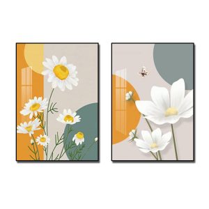Bộ 2 bức tranh hoa và bướm đẹp