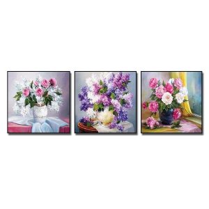 Tranh treo tường bình hoa tĩnh vật đẹp bộ 3 bức hình vuông