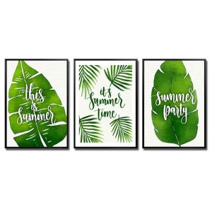 Bộ 3 bức tranh canvas lá cây xanh nhiệt đới đẹp