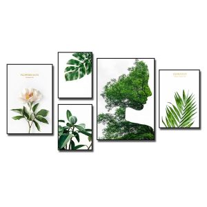 Bộ tranh ghép nghệ thuật hoa và lá cây xanh